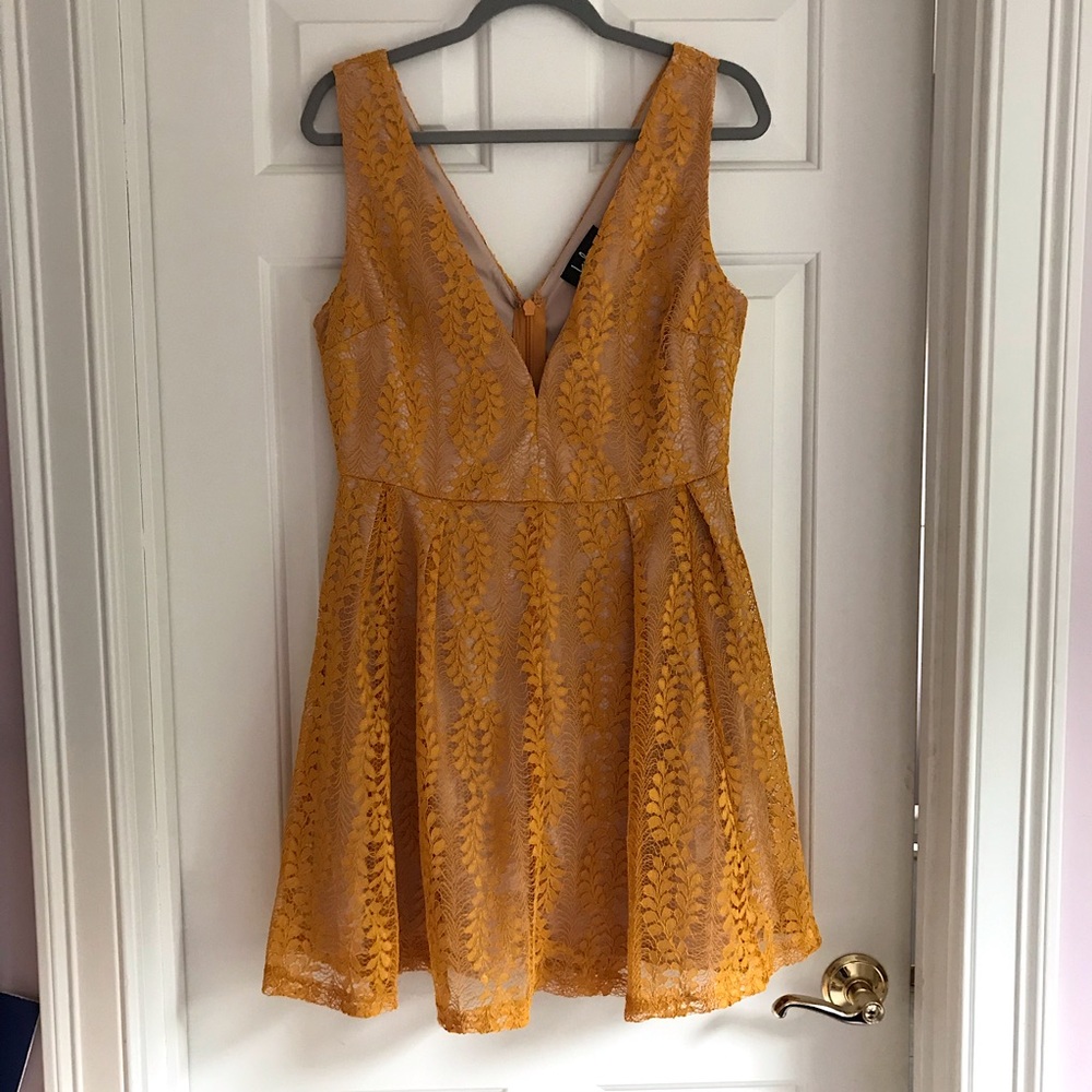 Lulu’s All Of My Heart Yellow Lace Skater Dress